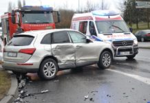 Zderzenie kia i audi na Hutniczej